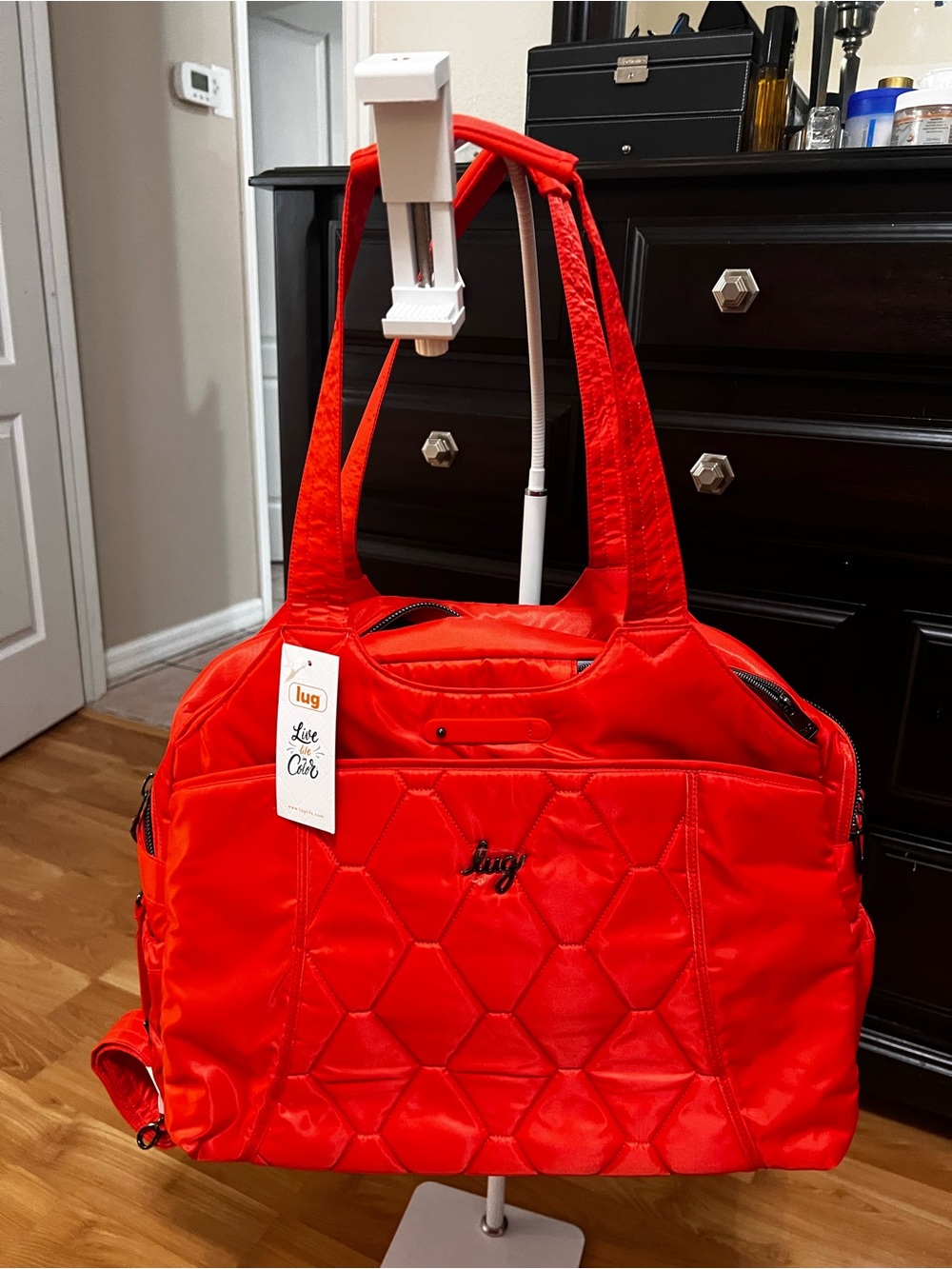lug Quilted Travel Tote in Bright Red